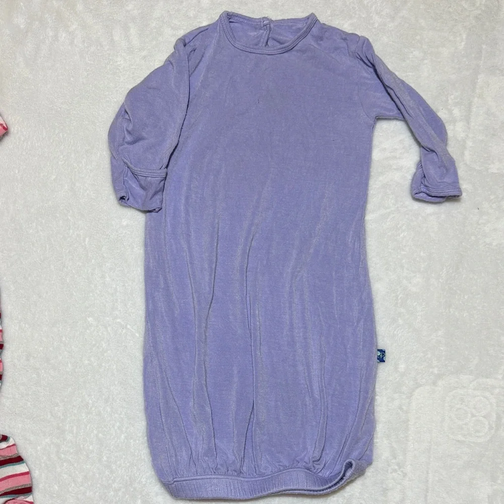 NB girls kickee sleeper gown pink stripe with metallic detail & light purple